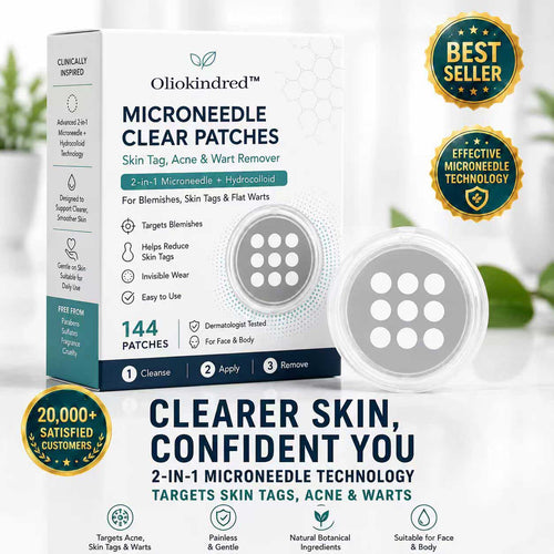 ✨OLIOKINDRED®2-in-1 Microneedle & Hydrocolloid Patch🍀| Removes Raised Moles, Acne, Flat Warts & Skin Tags | Helps Improve Wrinkles, Scars & Blemishes | Invisible Patches for Face & Body