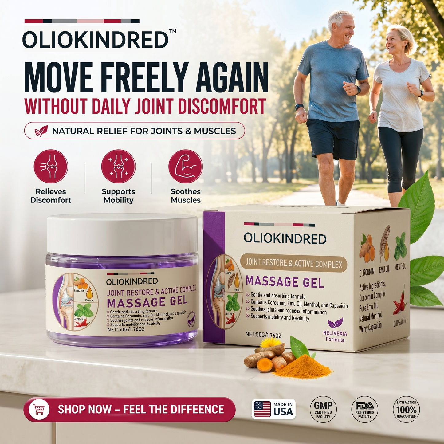 OLIOKINDRED™ Advanced Arthritis Relief Gel — AAOS-Approved Turmeric & Emu Oil for Joint & Muscle Comfort