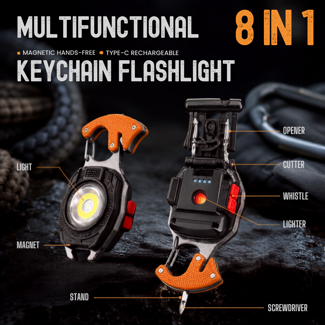 💡 8-in-1 Multifunctional Keychain Flashlight 🔦