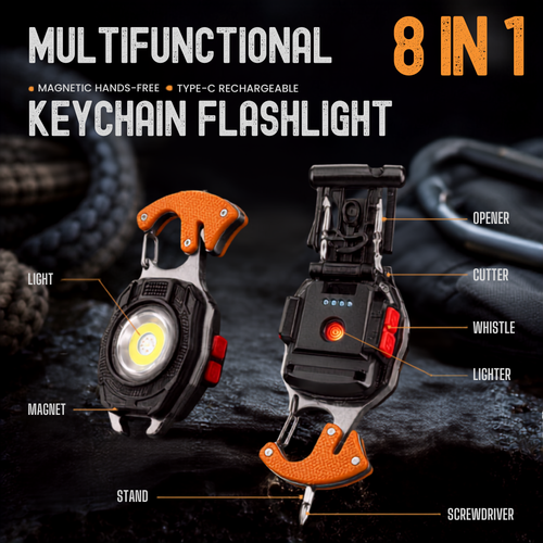 💡 8-in-1 Multifunctional Keychain Flashlight 🔦