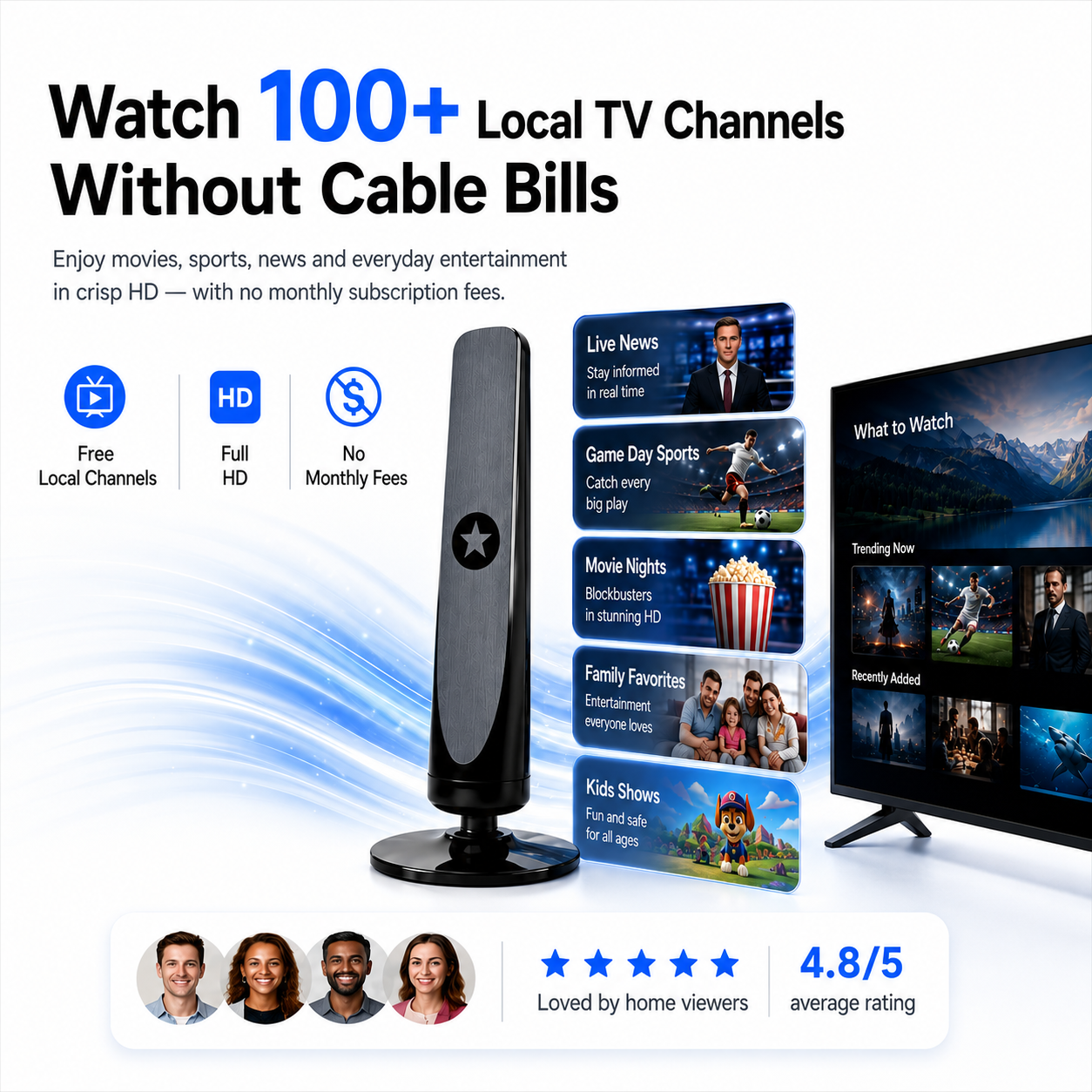 🔥HD TV Antenna – No Subscription, Easy Setup