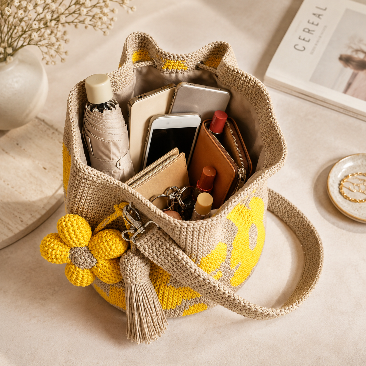🌼Handwoven Flower Bucket Bag 👜