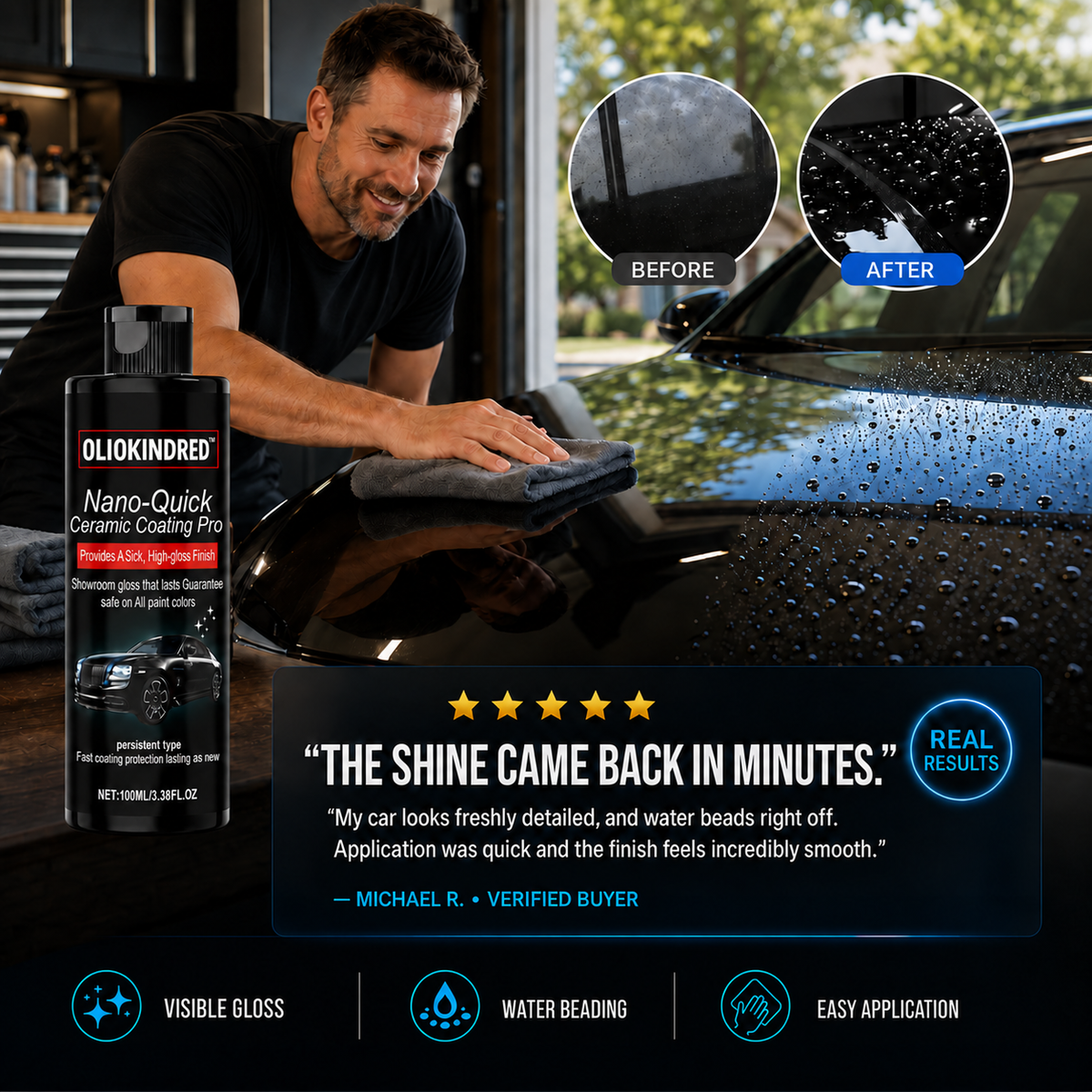 Oliokindred™ Nano Ceramic Coating Pro Deep Gloss, Water Beading & Easy Cleaning Without Expensive Detailing
