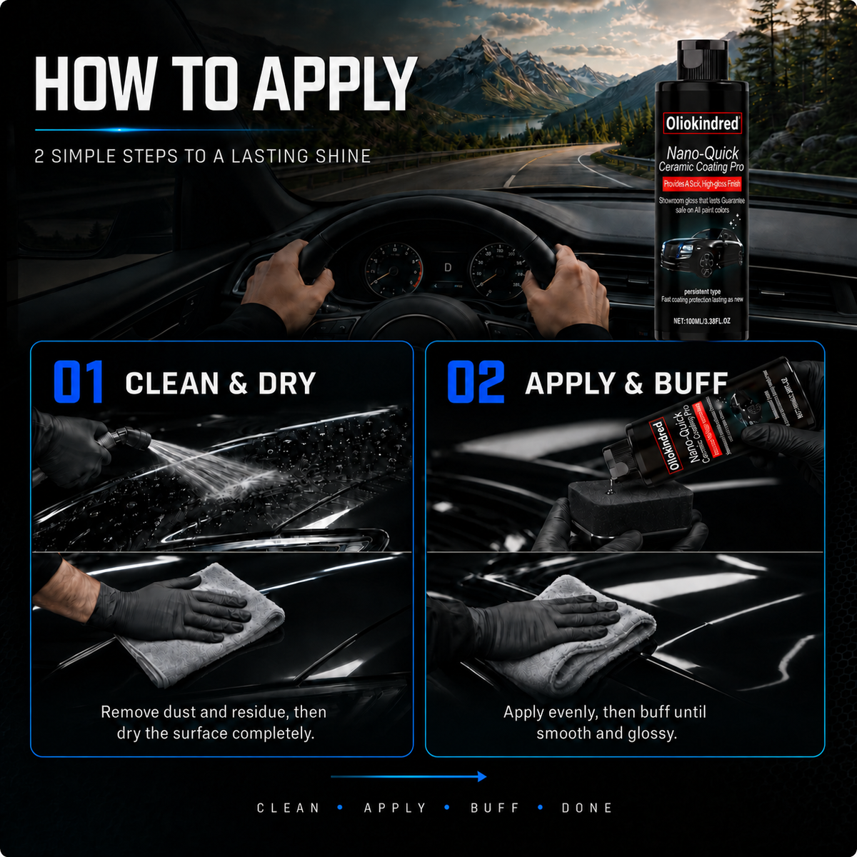 Oliokindred™ Nano Ceramic Coating Pro Deep Gloss, Water Beading & Easy Cleaning Without Expensive Detailing