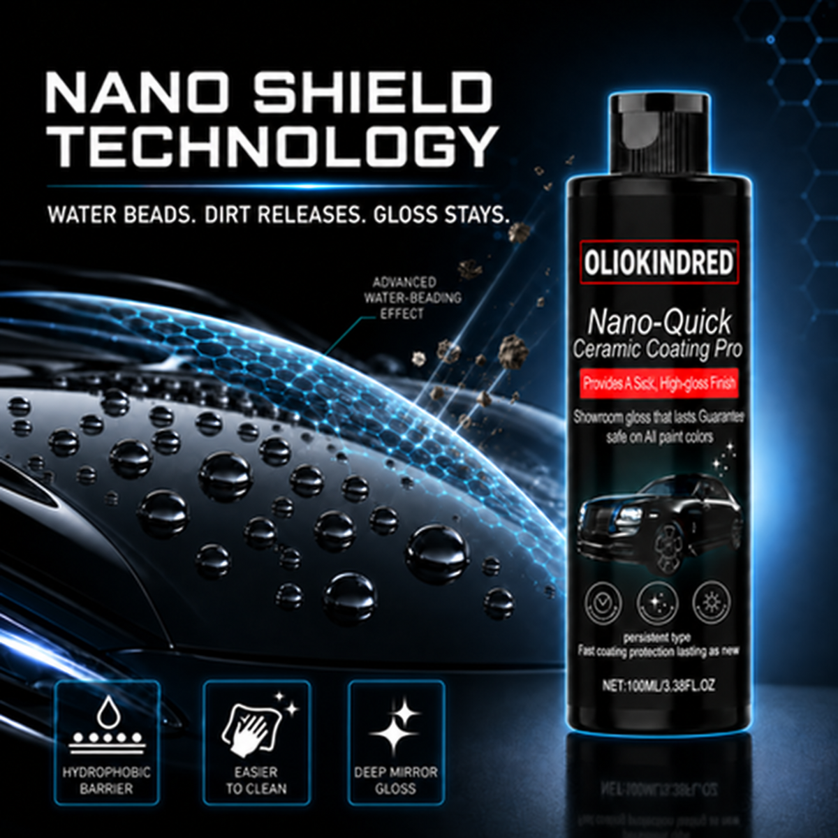 Oliokindred™ Nano Ceramic Coating Pro Deep Gloss, Water Beading & Easy Cleaning Without Expensive Detailing