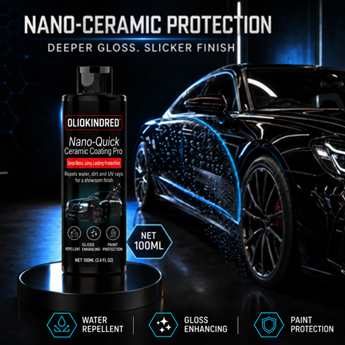 Oliokindred™ Nano Ceramic Coating Pro Deep Gloss, Water Beading & Easy Cleaning Without Expensive Detailing