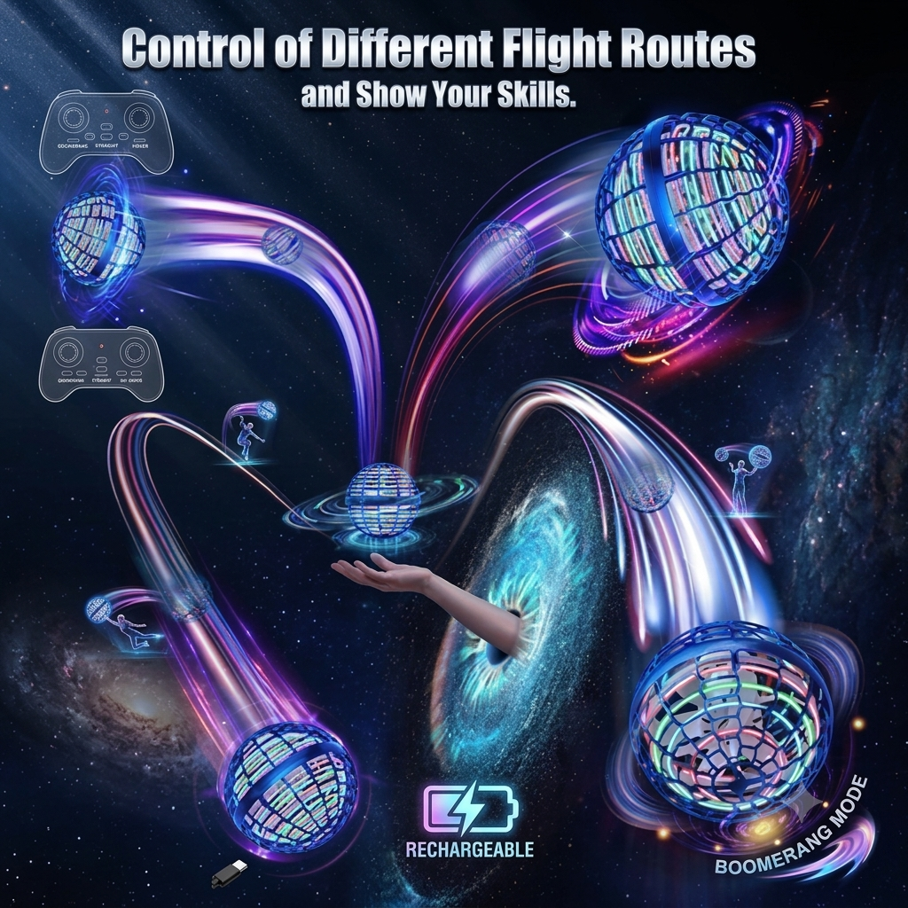🛸 Hottest Cosmic Fly Orb Ball - Boomerang Hover & Galaxy Spin Effect Drone Toy